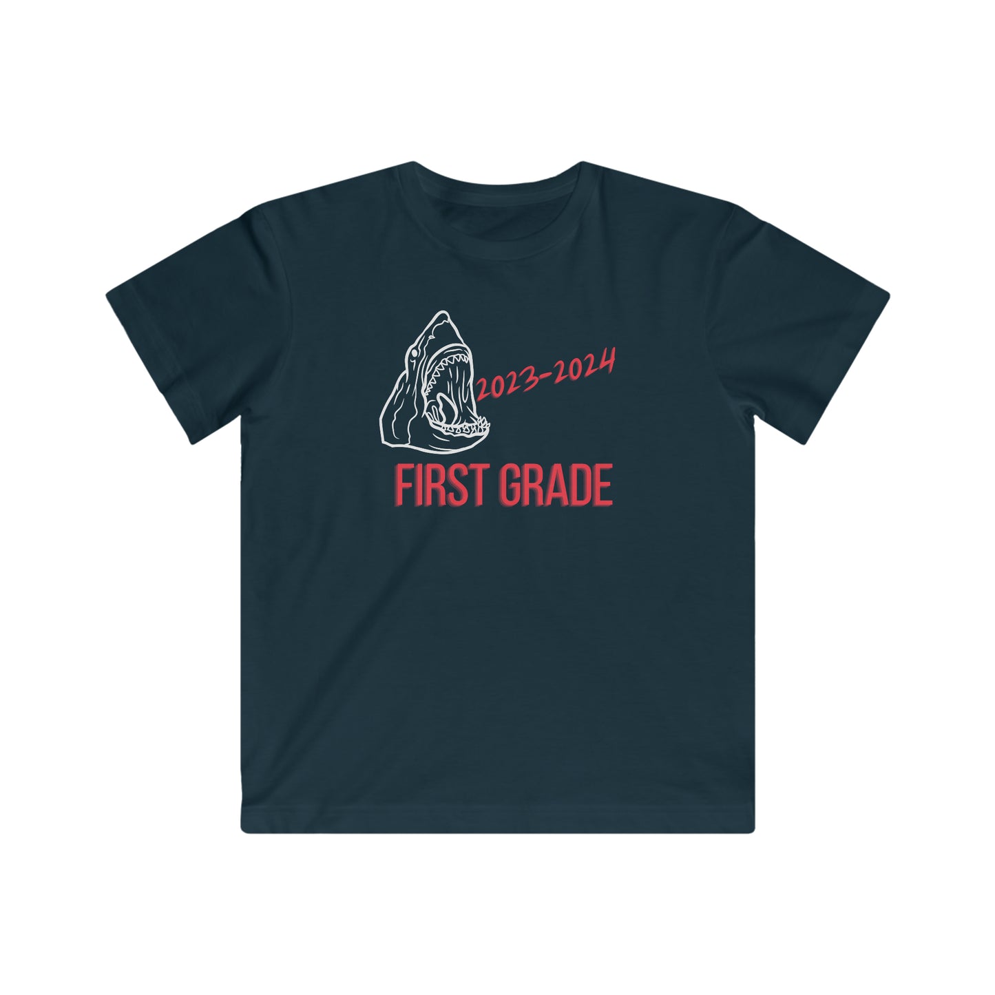 Shark, First Grade First Day 23-24 T-Shirt  White/Red Text