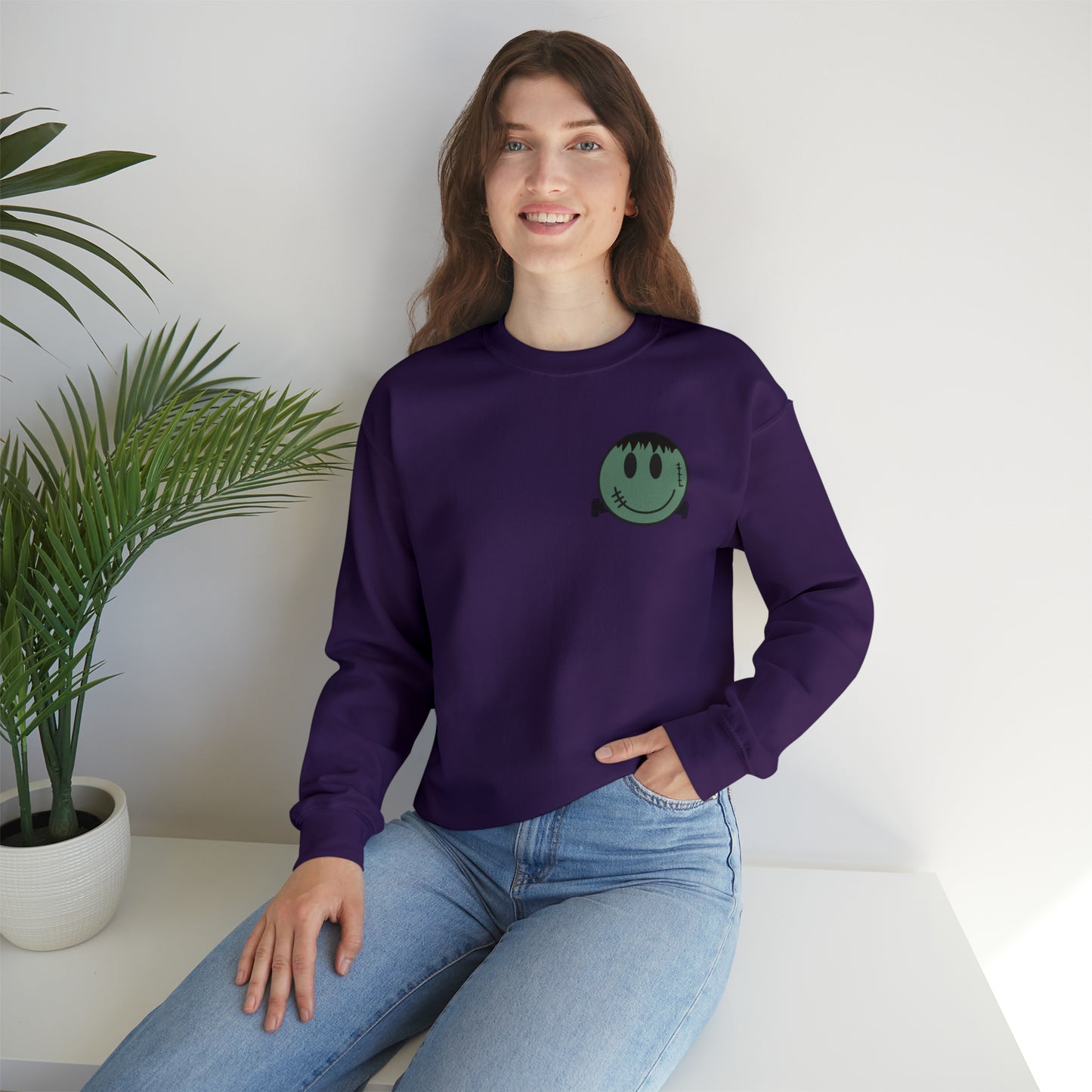 Halloween - Franken Smile Front, Halloween Bolt Back - Sweater / Pullover