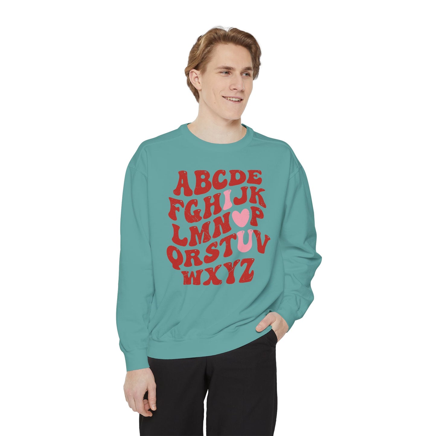 Red Alphabet I love you Adult Comfort Colors Sweatshirt