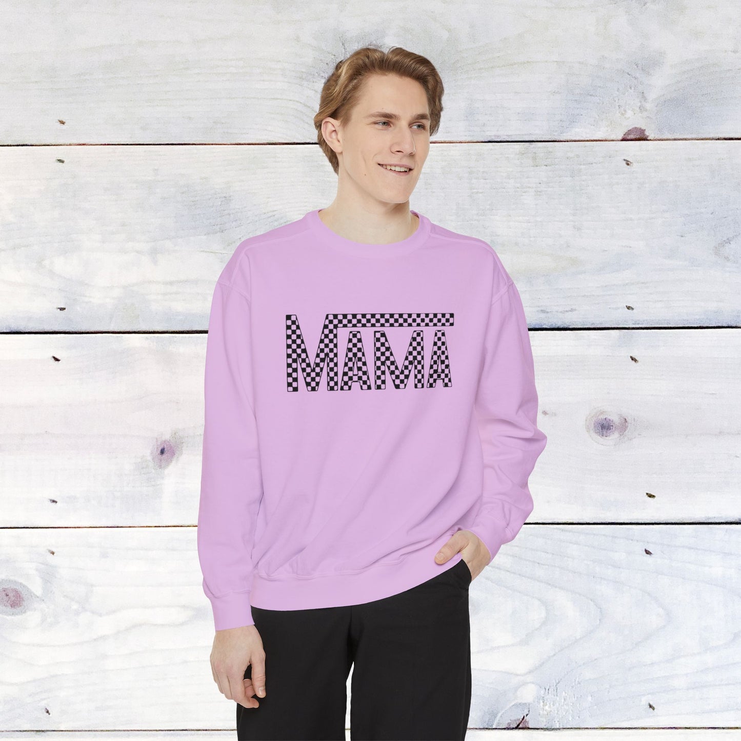 Mama Checkered Black Comfort Colors Sweater