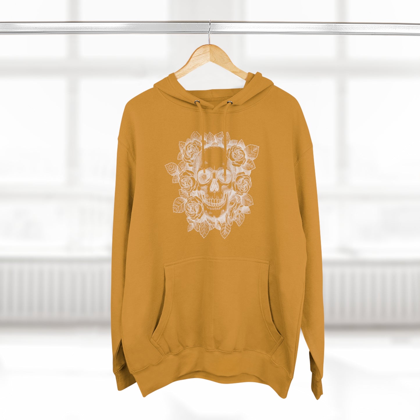 Skull with Rose Background - Unisex Premium Pullover Hoodie