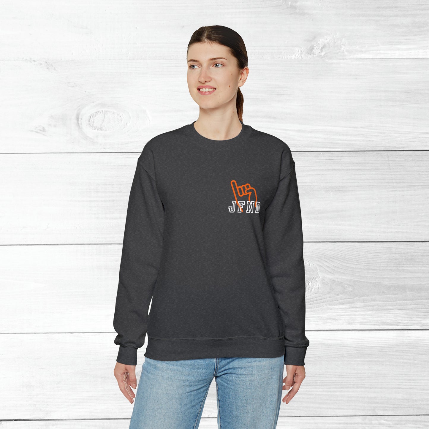 JFND front and Yellowjacket back Sweater