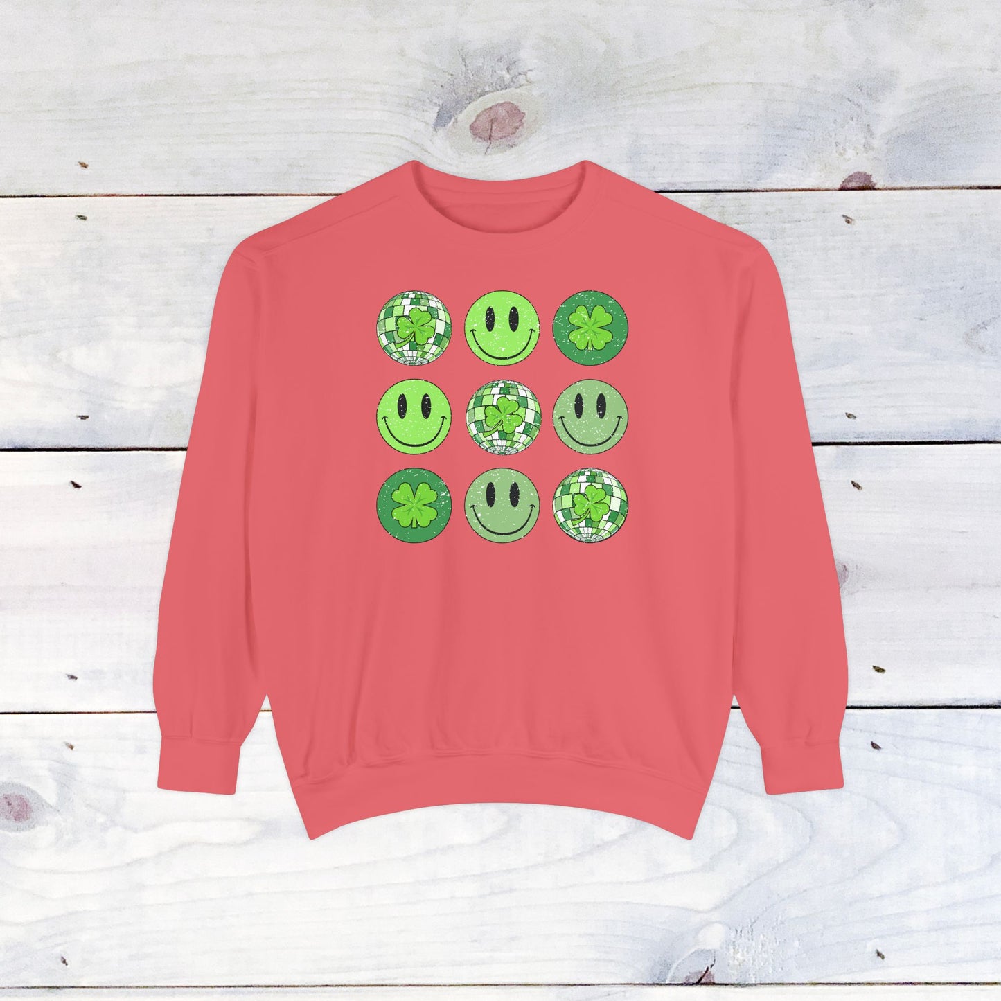 Smiley St Patty's Day Grid Comfort Colors Sweatshirt
