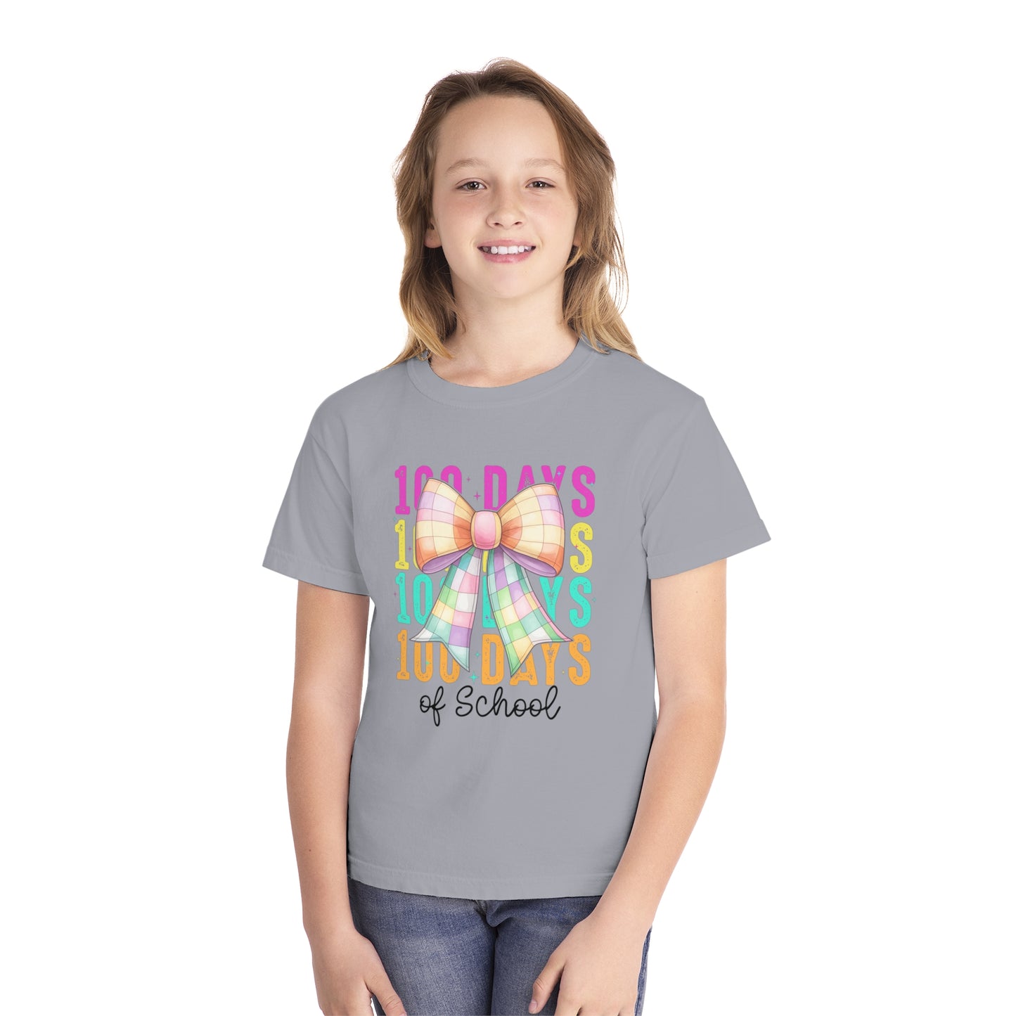 Youth 100 Days Disco Bow Comfort Colors Tee