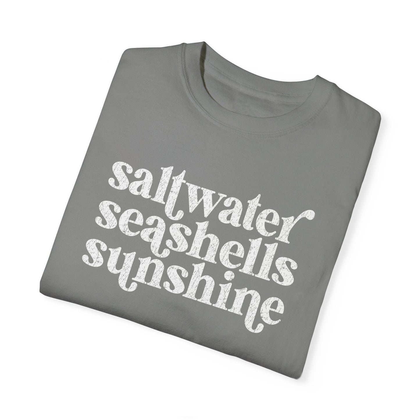 White Saltwater, Seashells, Sunshine Comfort Colors Tee