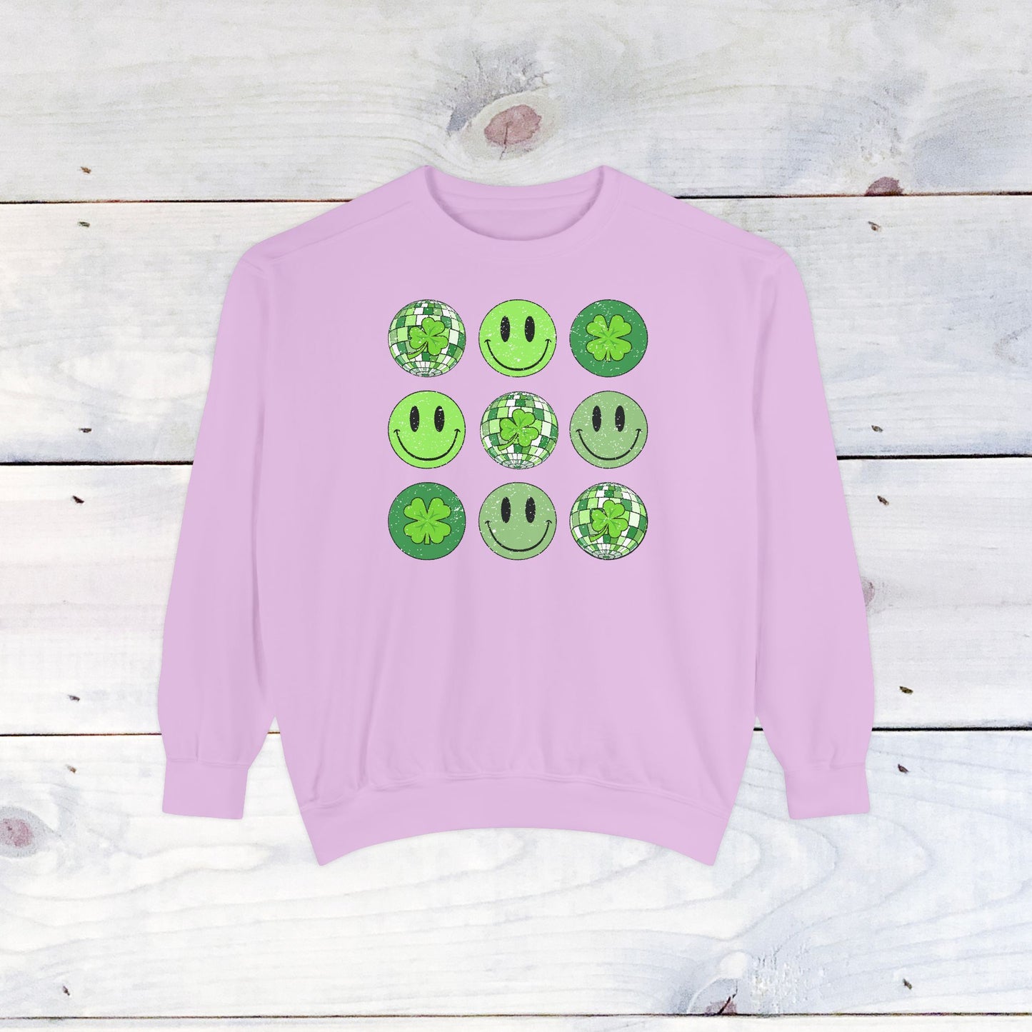 Smiley St Patty's Day Grid Comfort Colors Sweatshirt