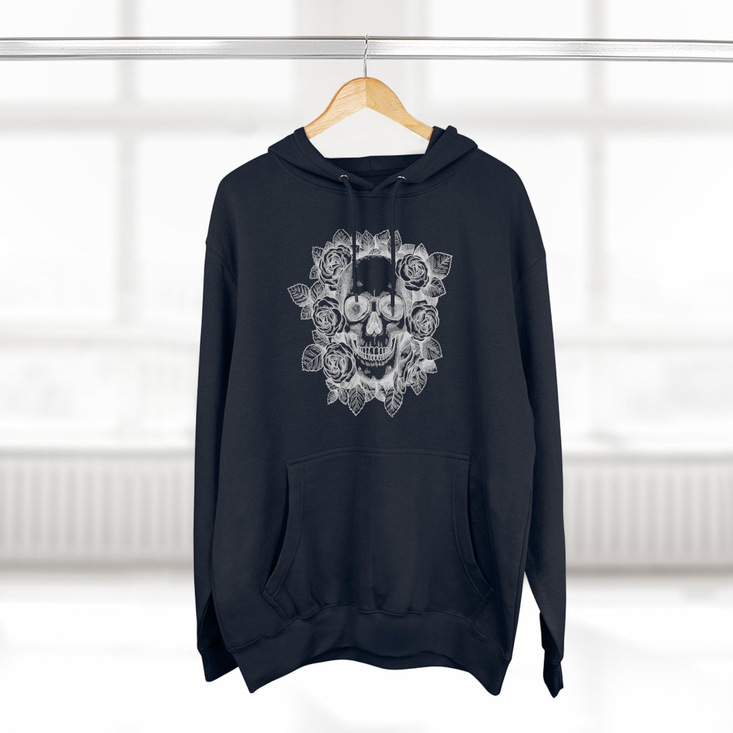 Skull with Rose Background - Unisex Premium Pullover Hoodie