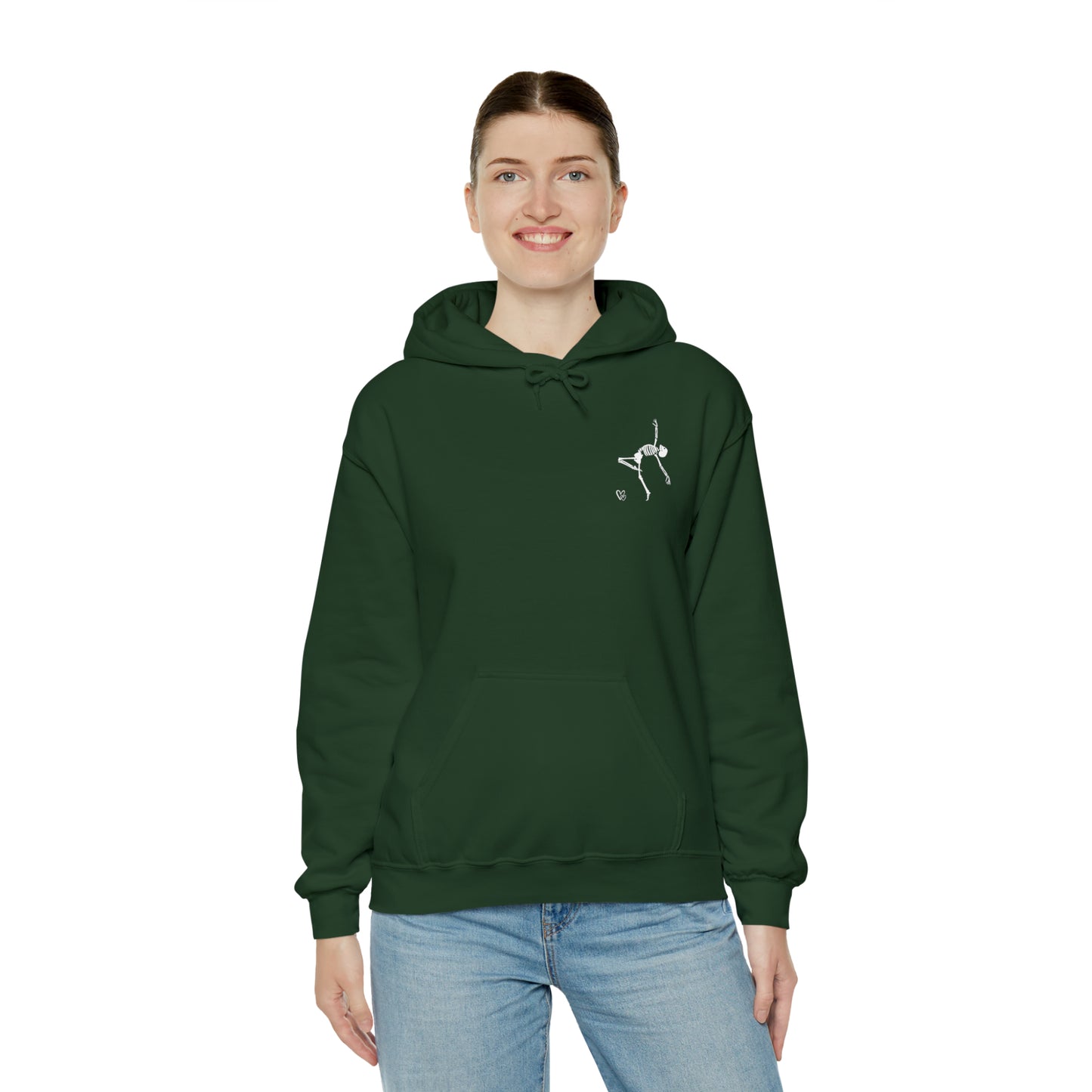 Dancing Skeleton Hoodie- Dancing Skeleton Front- Multi -Dancing Skeleton Back, Mutliple Color Options, Unisex Heavy Blend™ Hooded Sweatshirt