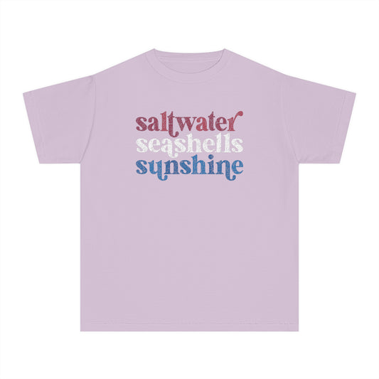 Youth Red, White, Blue Saltwater, Seashells, Sunshine Comfort Colors Youth Tee