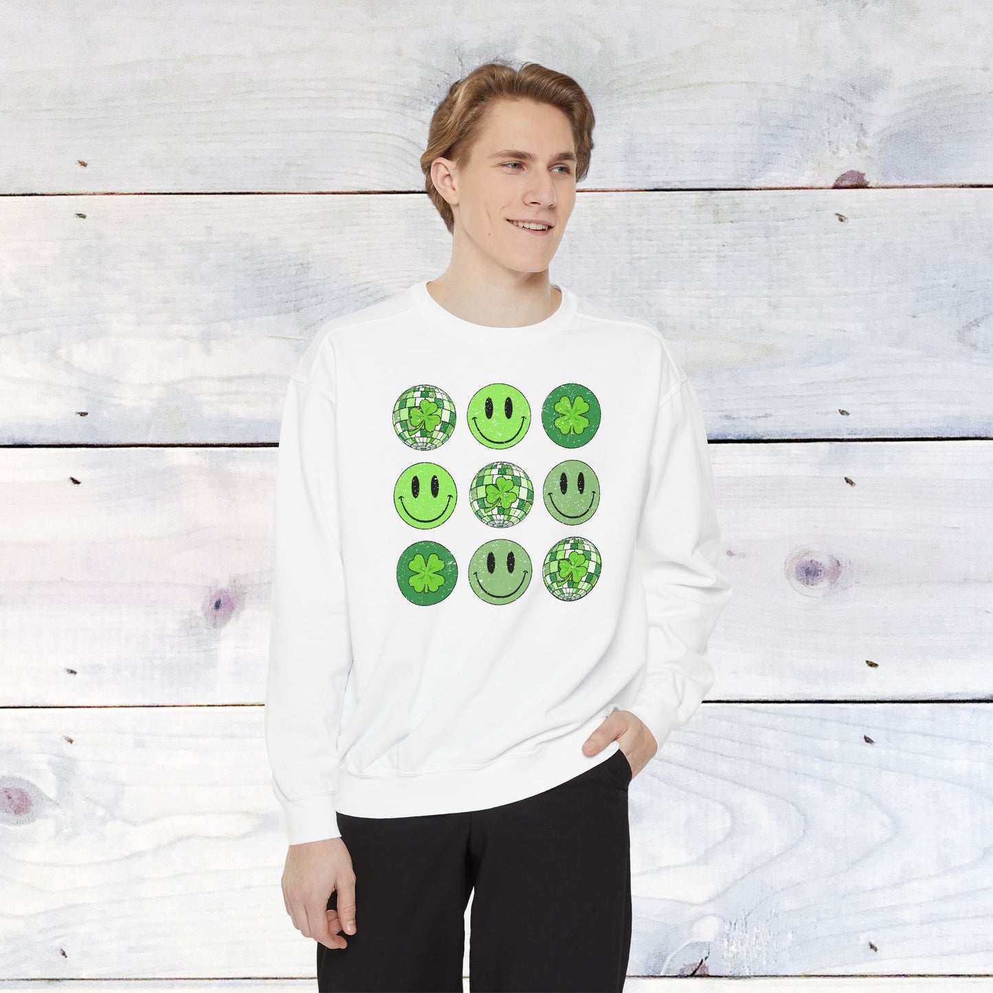 Smiley St Patty's Day Grid Comfort Colors Sweatshirt