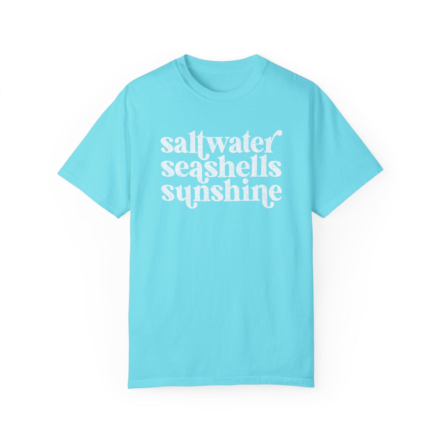 White Saltwater, Seashells, Sunshine Comfort Colors Tee
