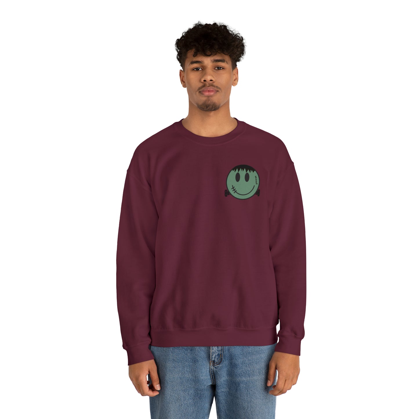 Halloween - Franken Smile Front, Halloween Bolt Back - Sweater / Pullover