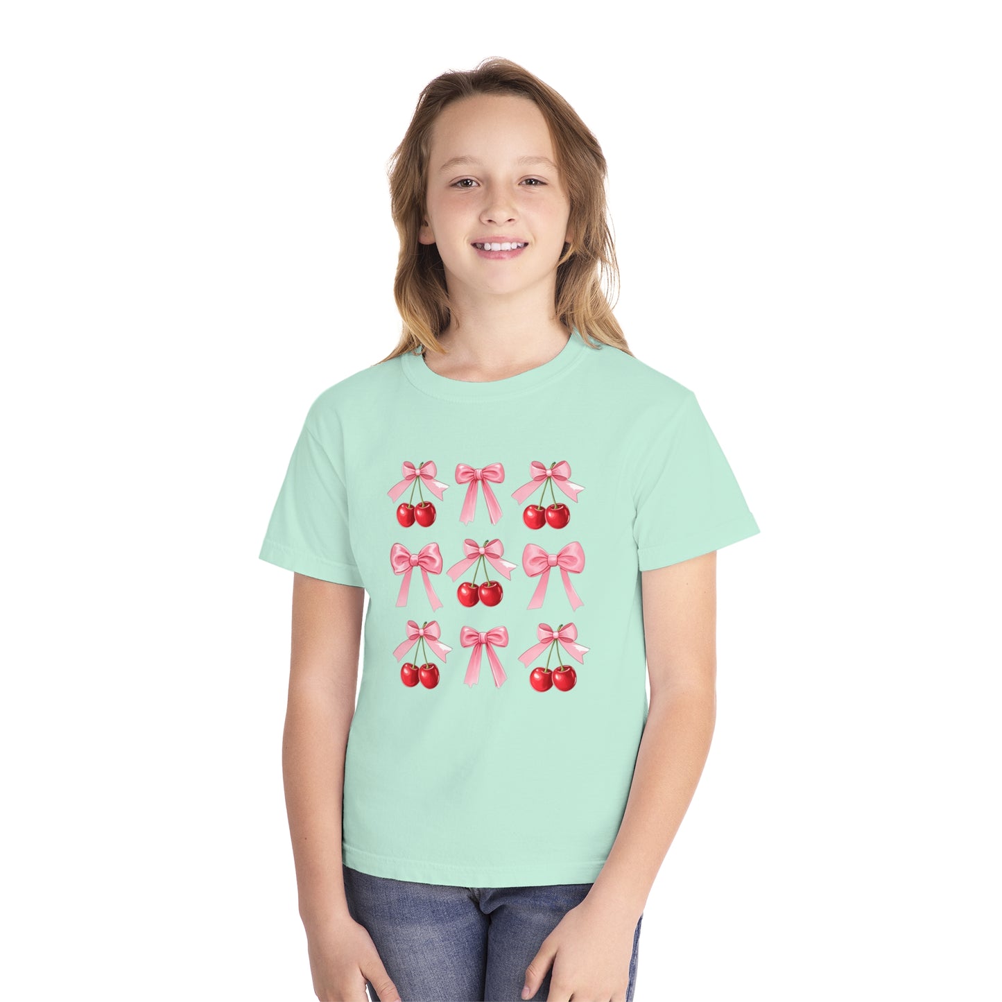 Cherry Bow Grid Comfort Colors Tee