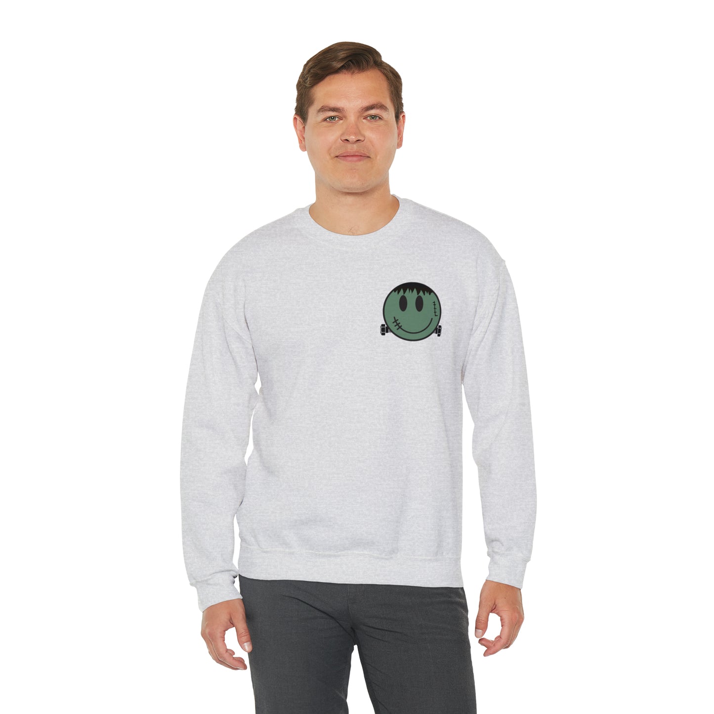 Halloween - Franken Smile Front, Halloween Bolt Back - Sweater / Pullover