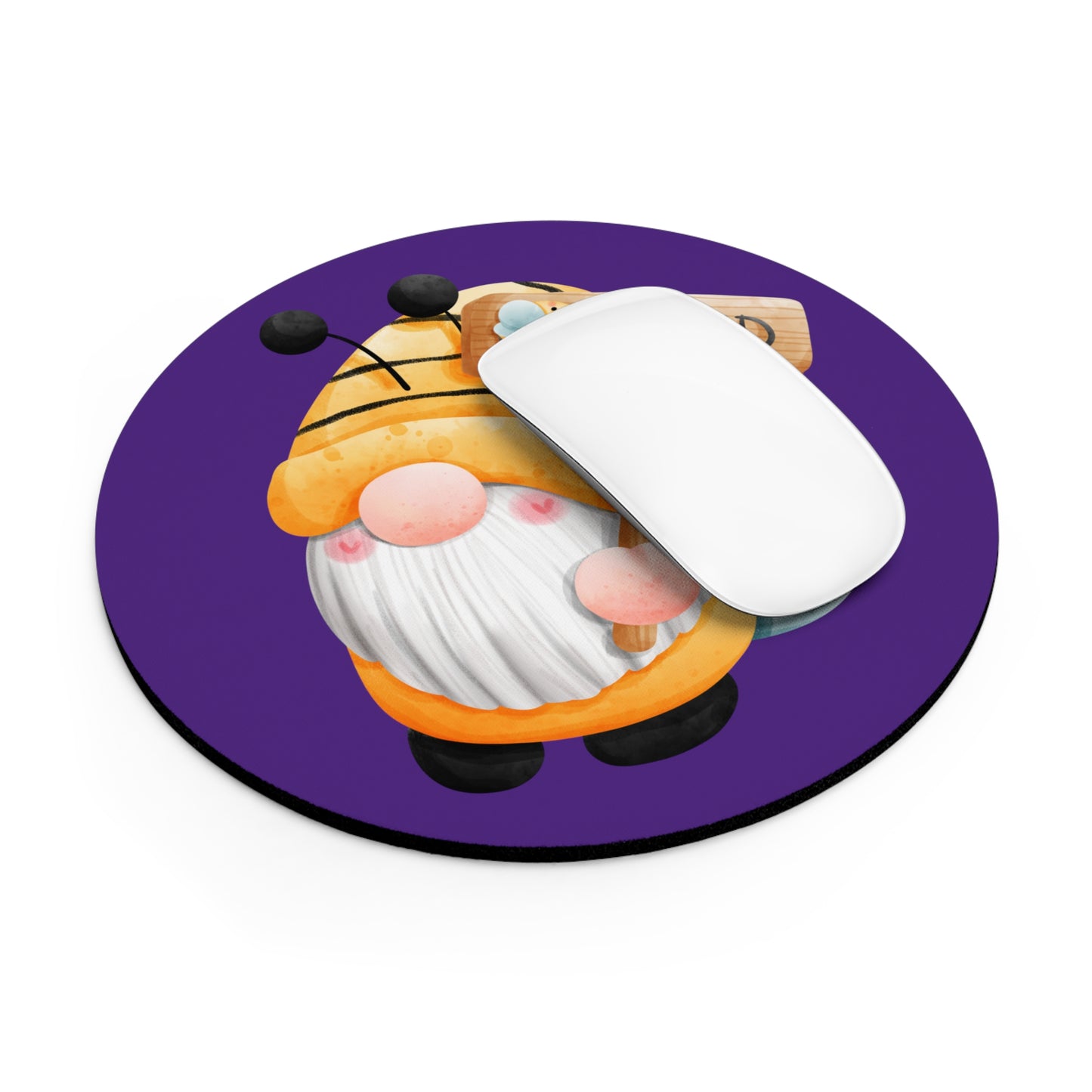 Be Kind Gnome, Purple, Round Mouse Pad
