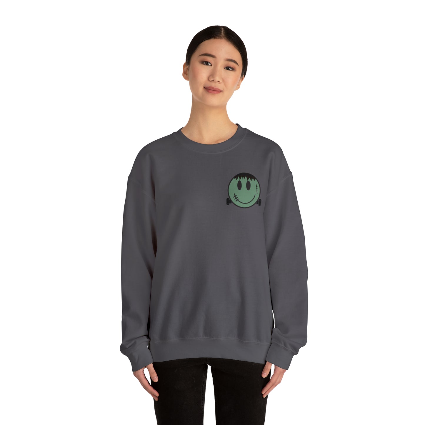 Halloween - Franken Smile Front, Halloween Bolt Back - Sweater / Pullover