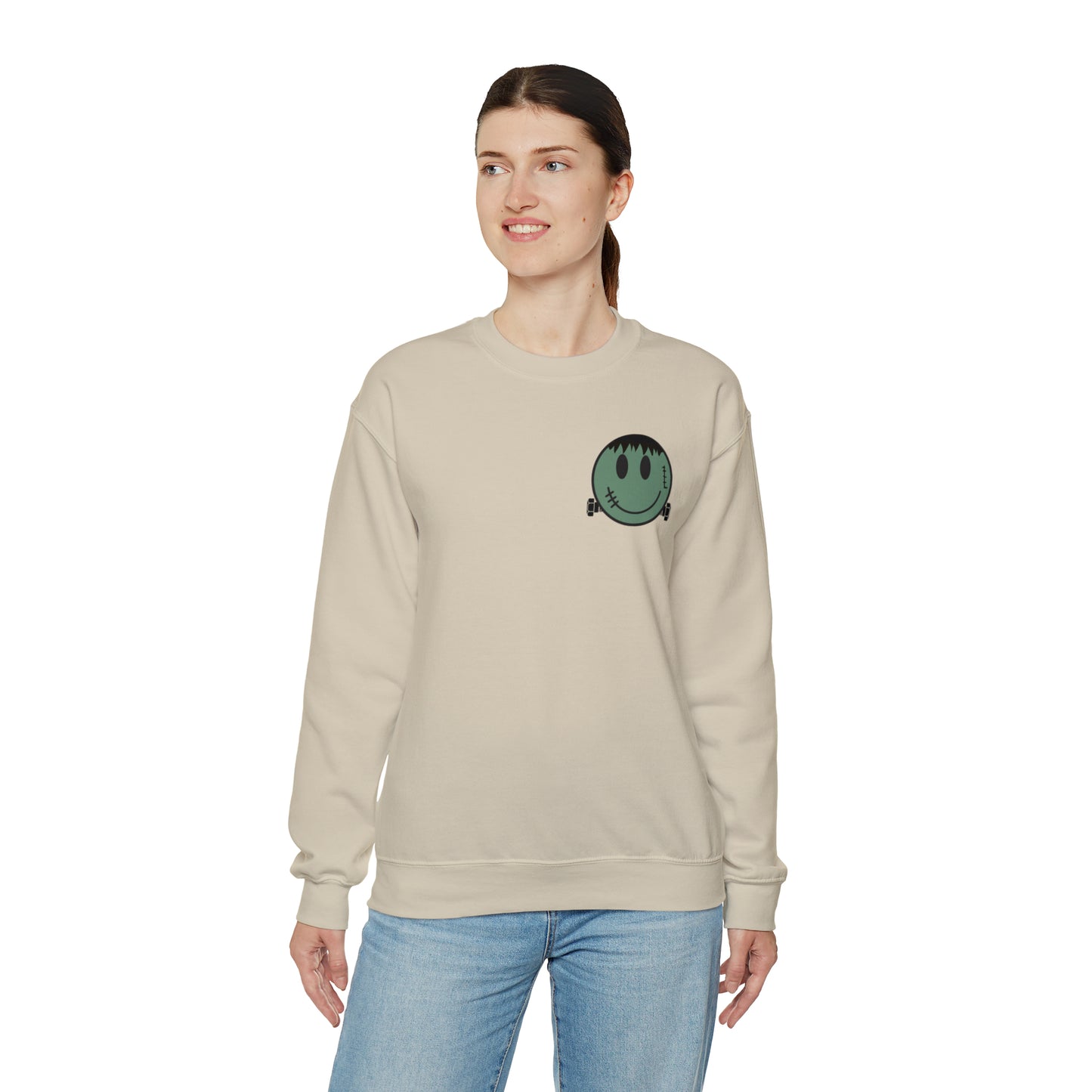 Halloween - Franken Smile Front, Halloween Bolt Back - Sweater / Pullover