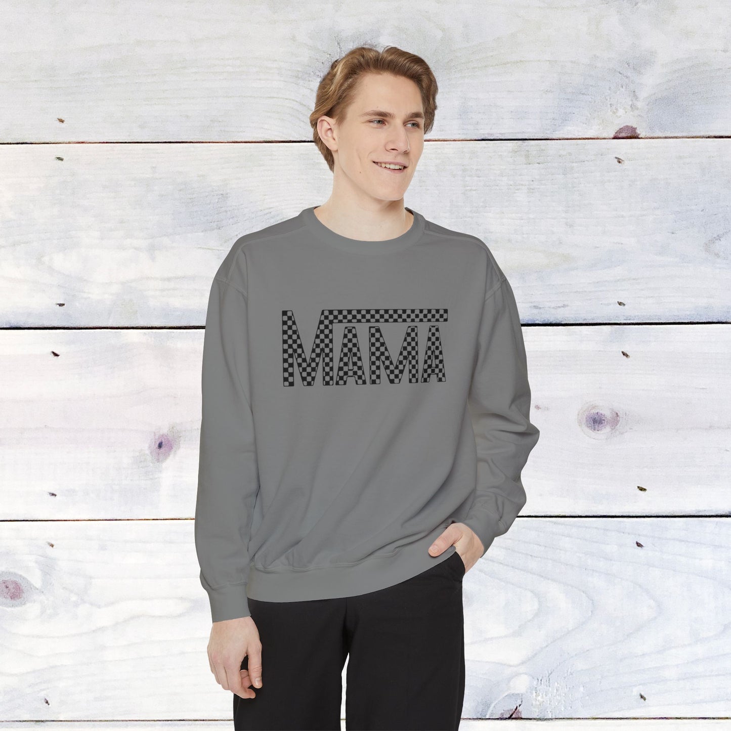 Mama Checkered Black Comfort Colors Sweater