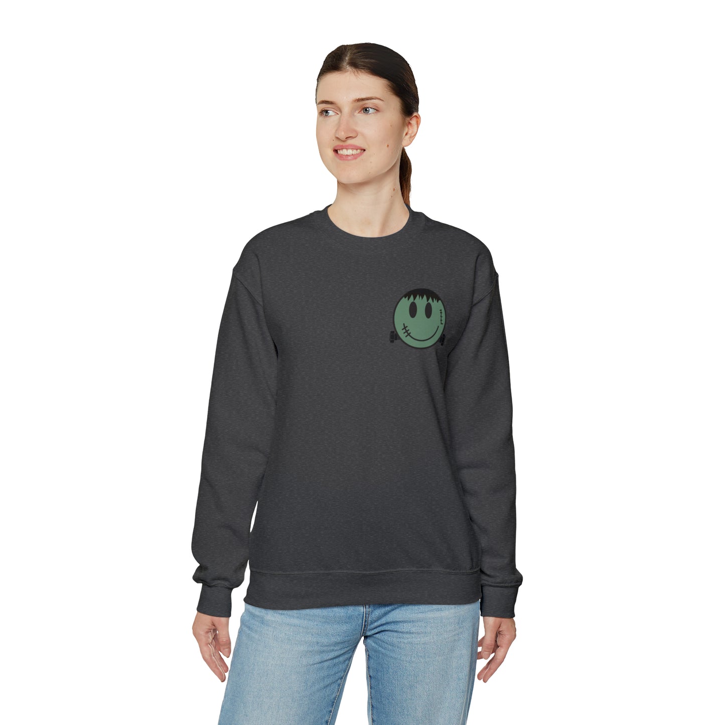Halloween - Franken Smile Front, Halloween Bolt Back - Sweater / Pullover
