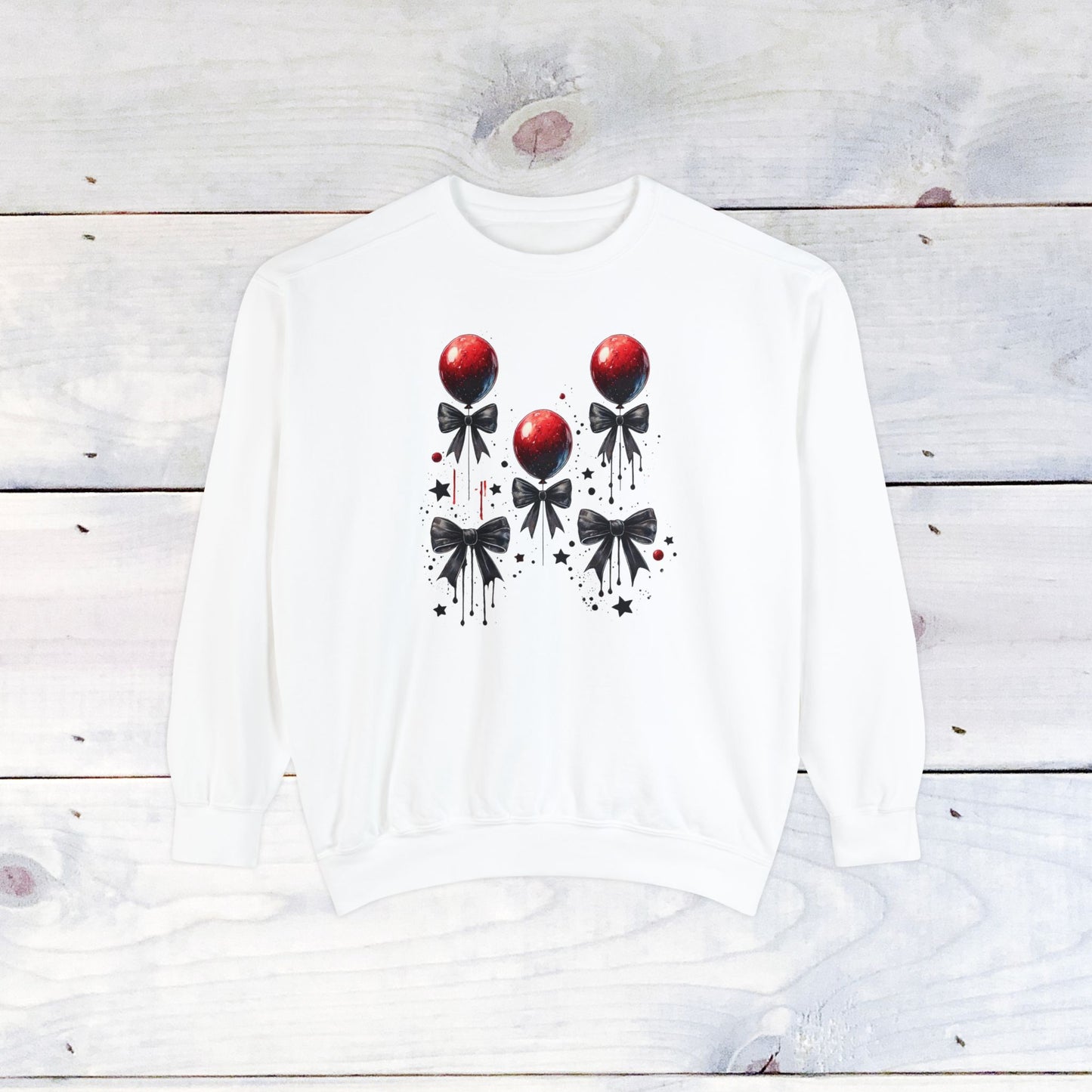 "IT" Red Balloon and Bow Comfort Colors Sweater
