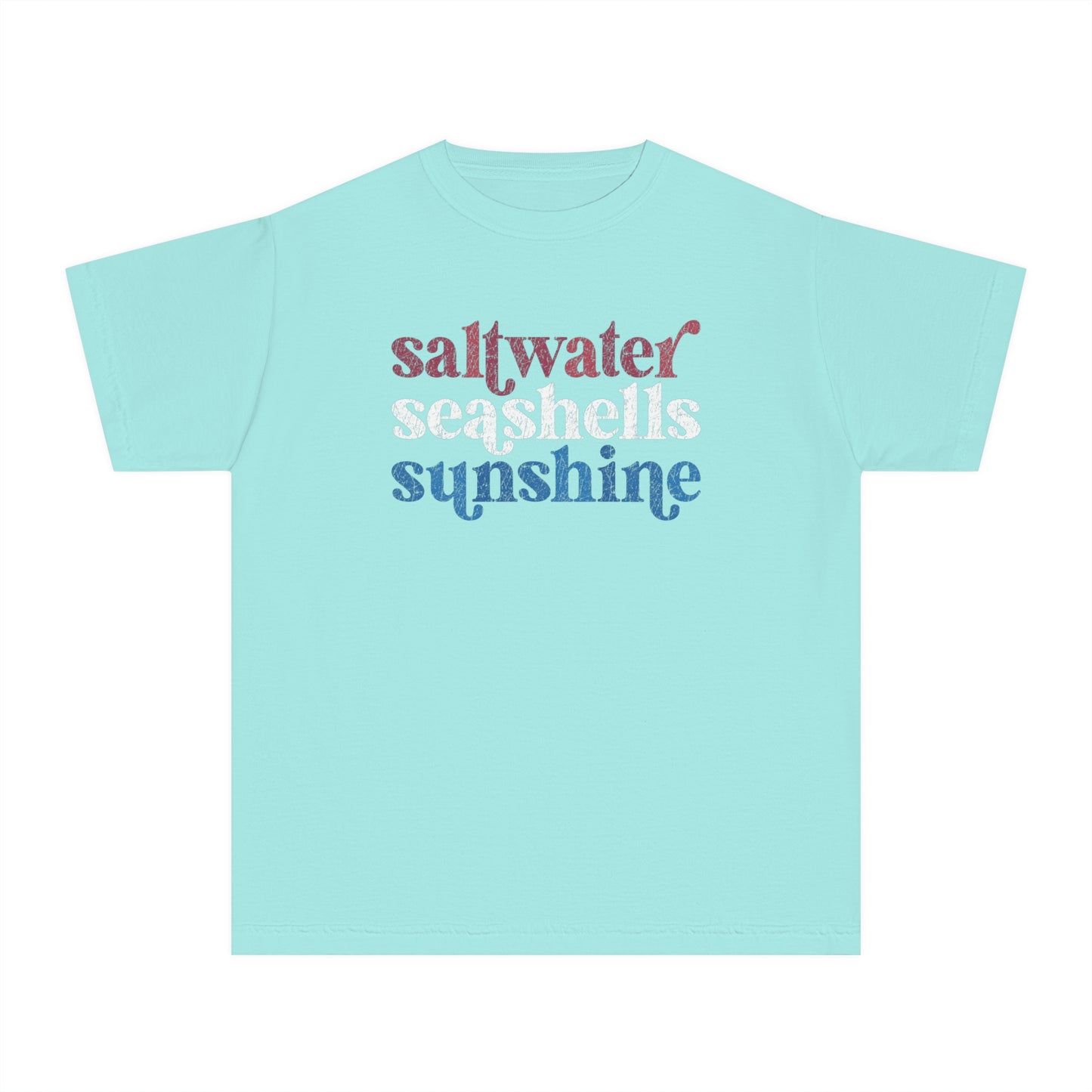 Youth Red, White, Blue Saltwater, Seashells, Sunshine Comfort Colors Youth Tee