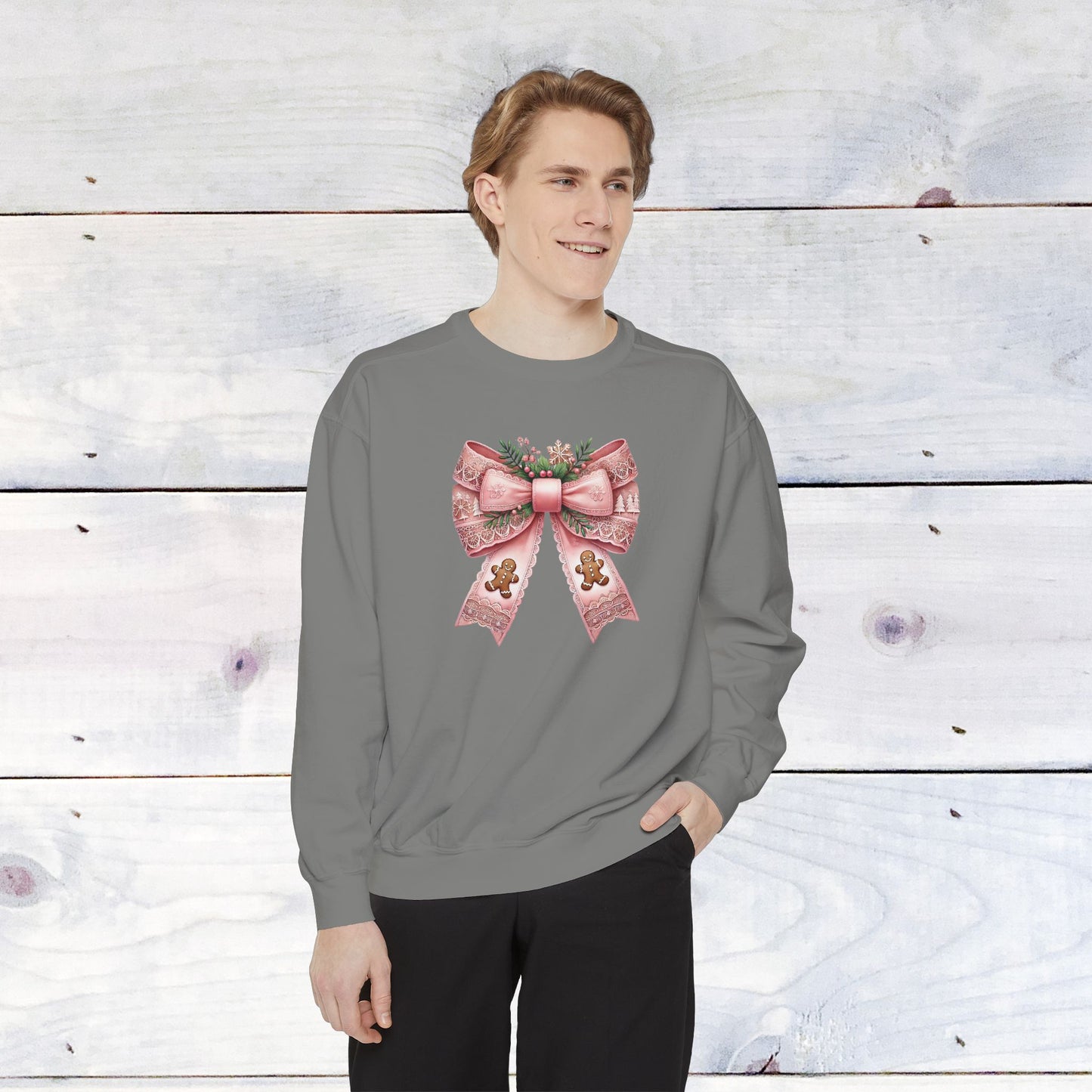 Pink Gingerbread Bow Comfort Colors Sweater