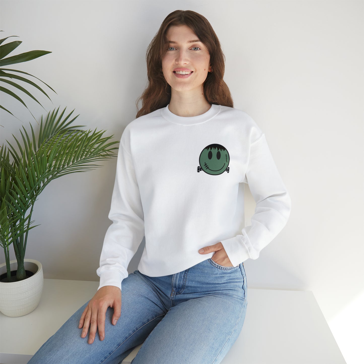 Halloween - Franken Smile Front, Halloween Bolt Back - Sweater / Pullover