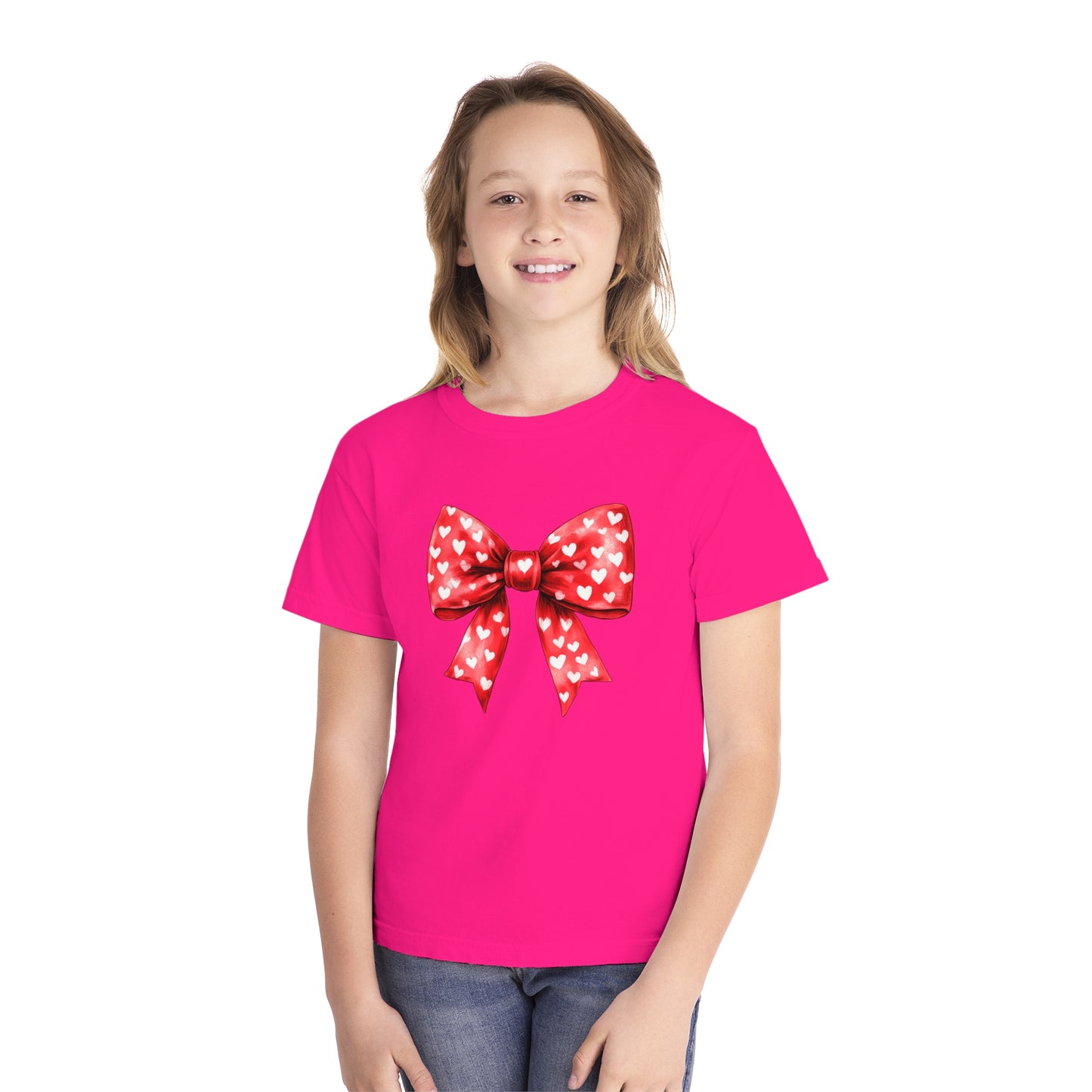 Heart Bow Youth Comfort Colors Tee