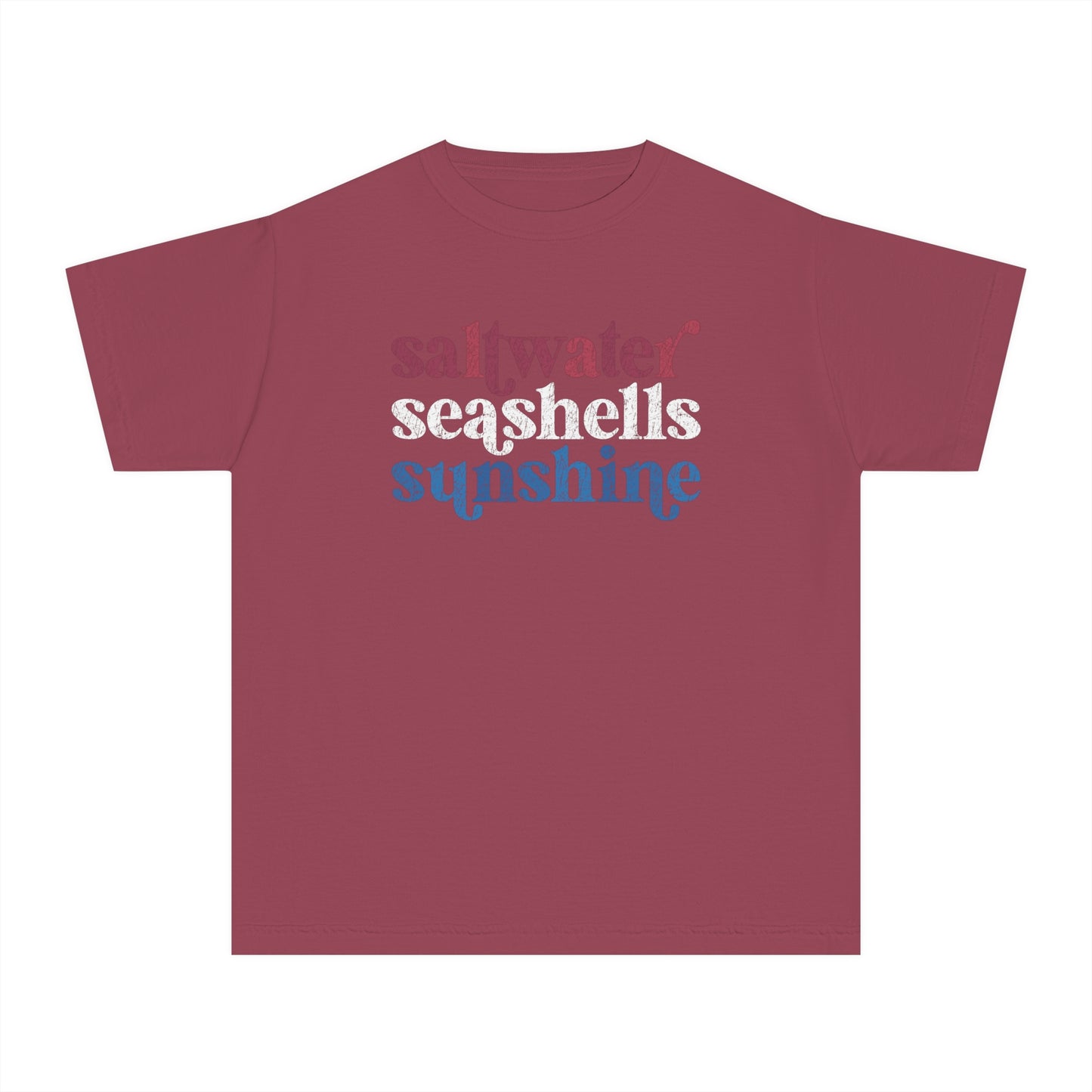 Youth Red, White, Blue Saltwater, Seashells, Sunshine Comfort Colors Youth Tee