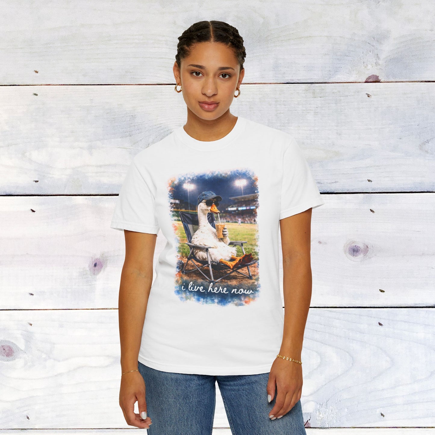 'I Live Here Now' Baseball Stadium Goose Comfort Colors Unisex T-Shirt