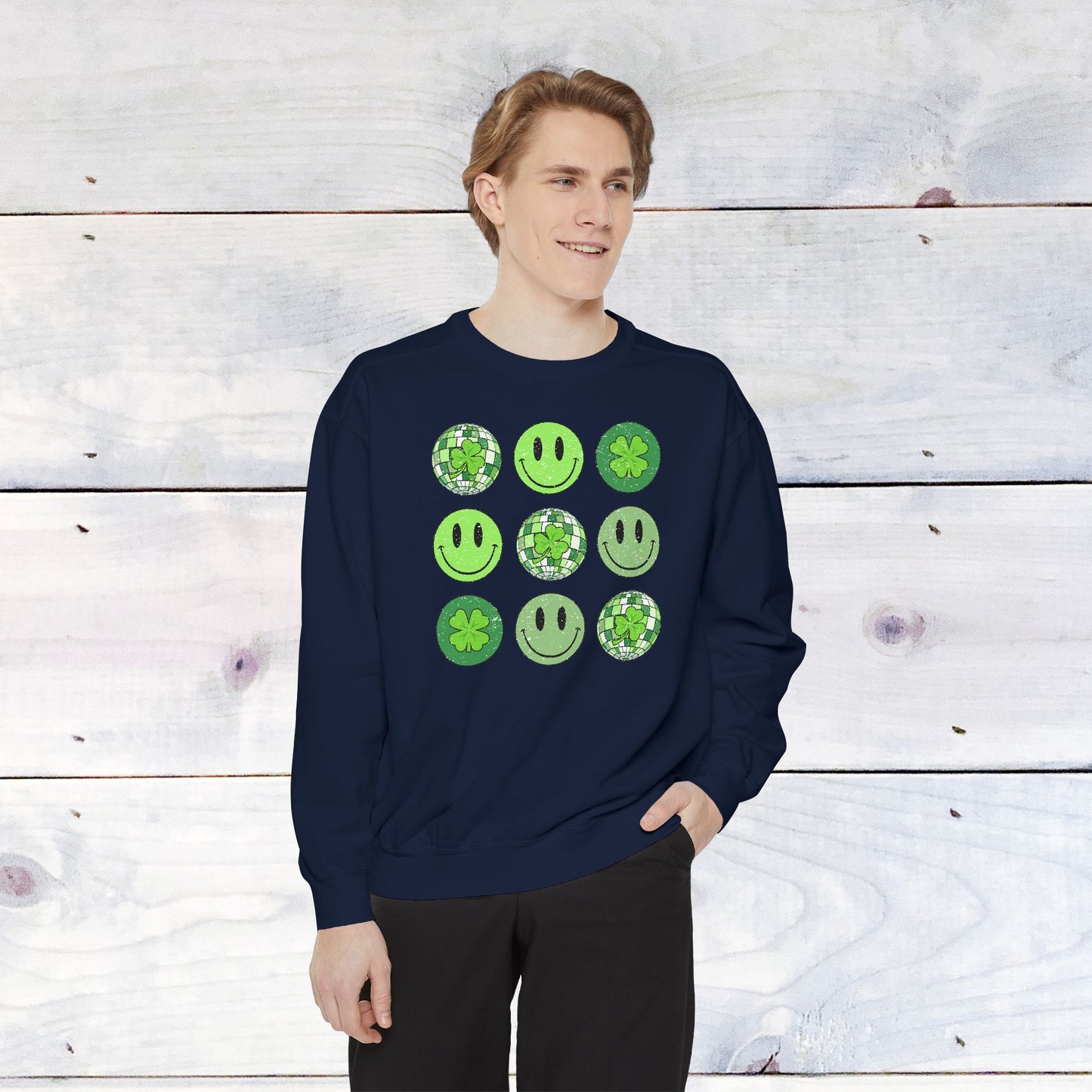 Smiley St Patty's Day Grid Comfort Colors Sweatshirt