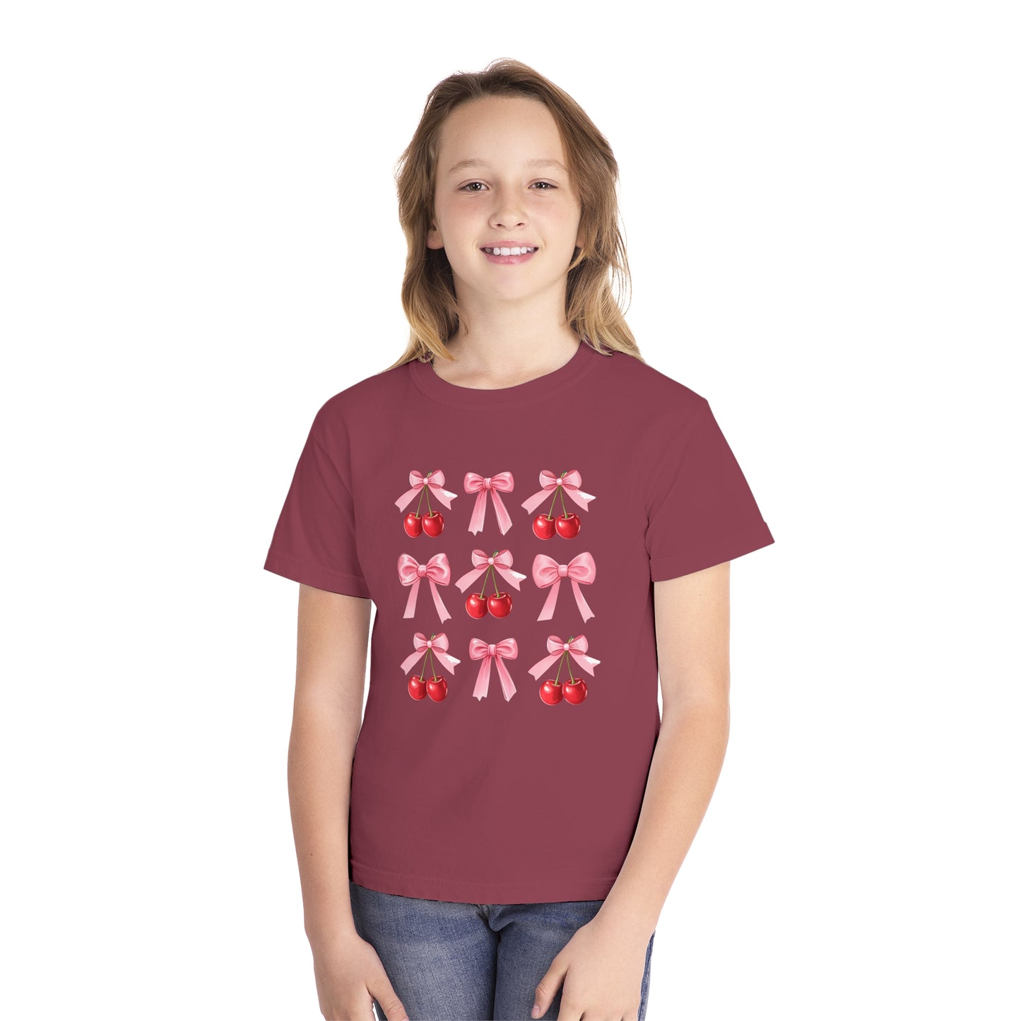 Cherry Bow Grid Comfort Colors Tee