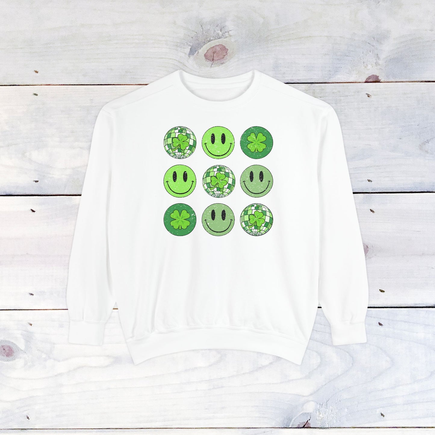 Smiley St Patty's Day Grid Comfort Colors Sweatshirt