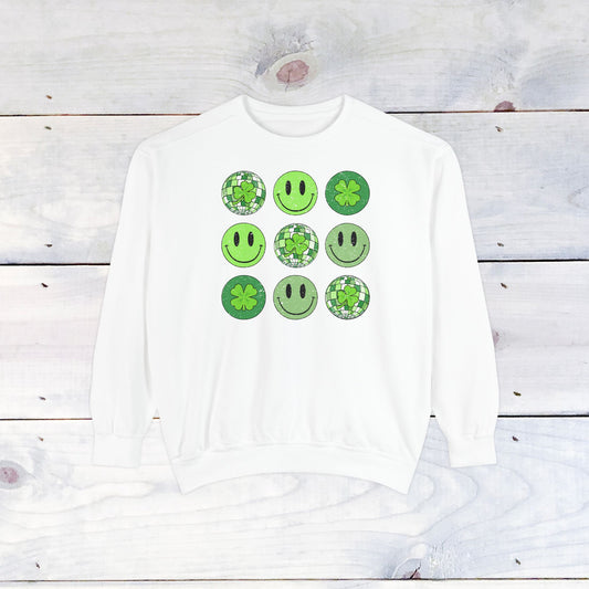 Smiley St Patty's Day Grid Comfort Colors Sweatshirt