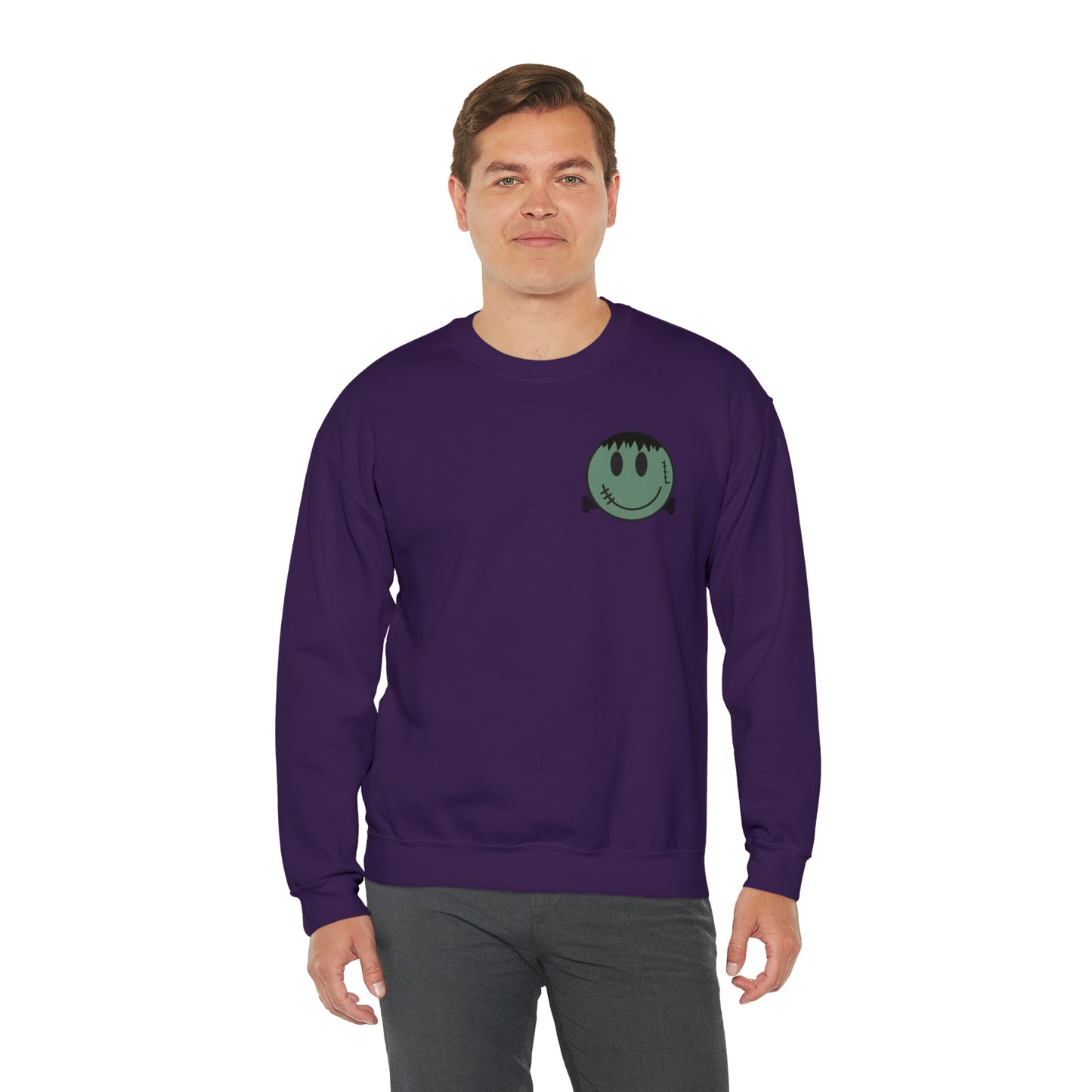Halloween - Franken Smile Front, Halloween Bolt Back - Sweater / Pullover