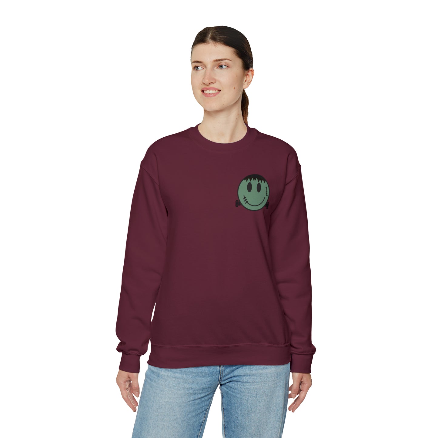 Halloween - Franken Smile Front, Halloween Bolt Back - Sweater / Pullover