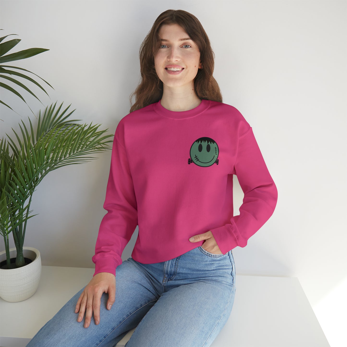 Halloween - Franken Smile Front, Halloween Bolt Back - Sweater / Pullover