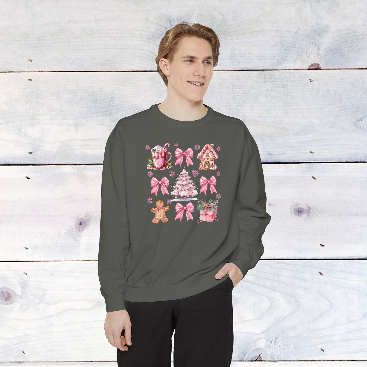 Pink Holiday Grid Comfort Colors Sweater