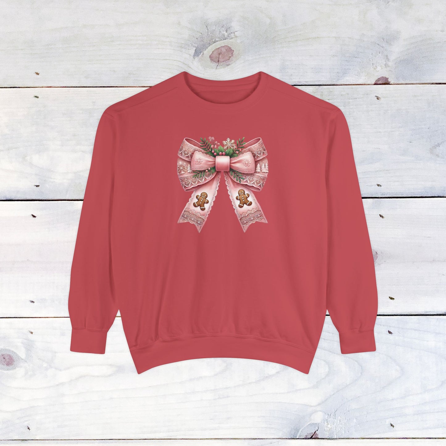 Pink Gingerbread Bow Comfort Colors Sweater