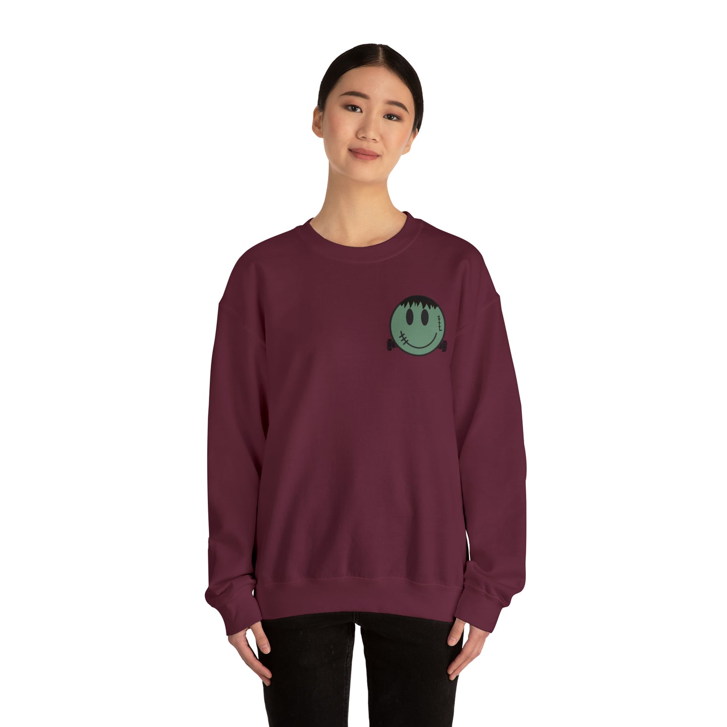 Halloween - Franken Smile Front, Halloween Bolt Back - Sweater / Pullover