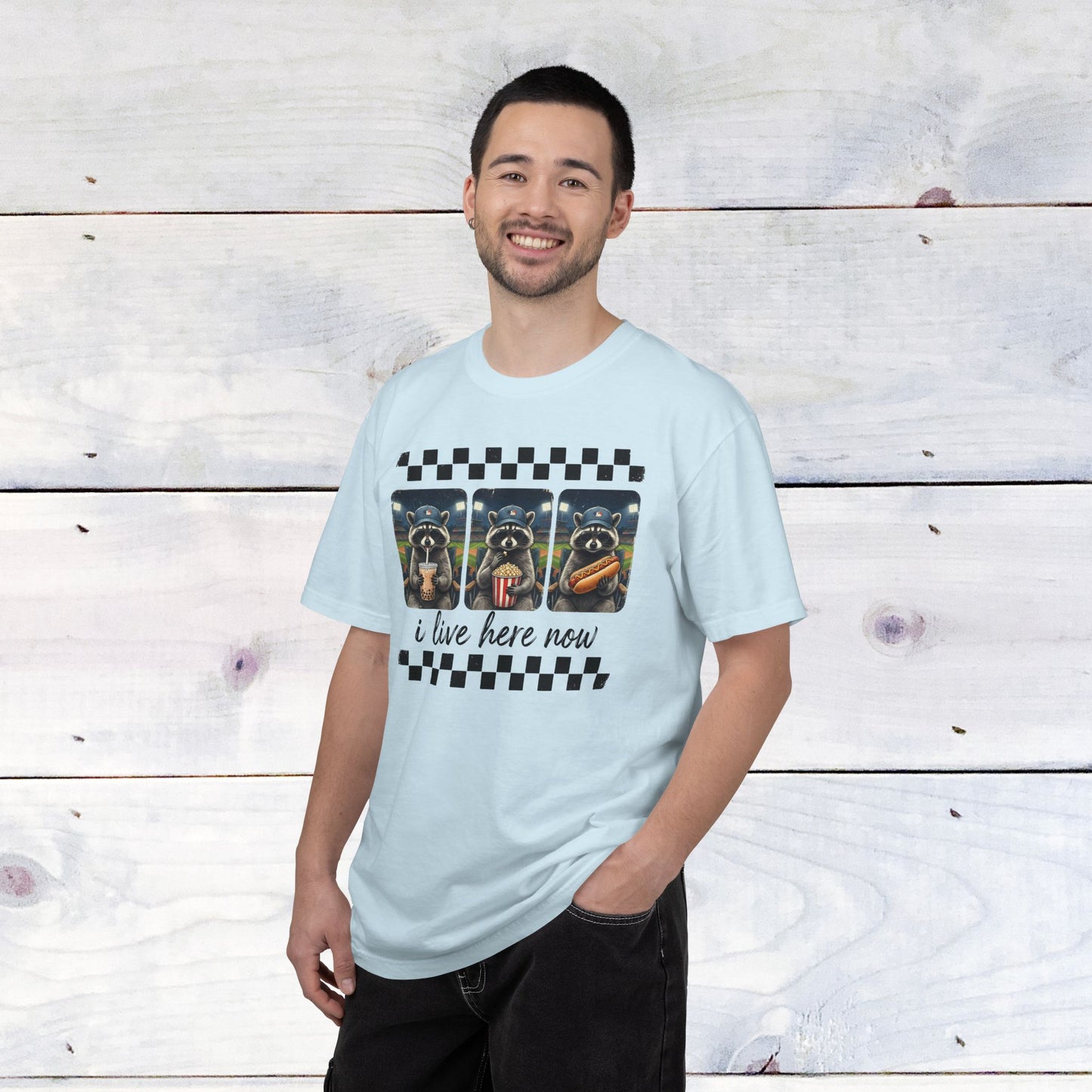Baseball, I Live Here Now Raccoon Comfort Colors Unisex Shirt