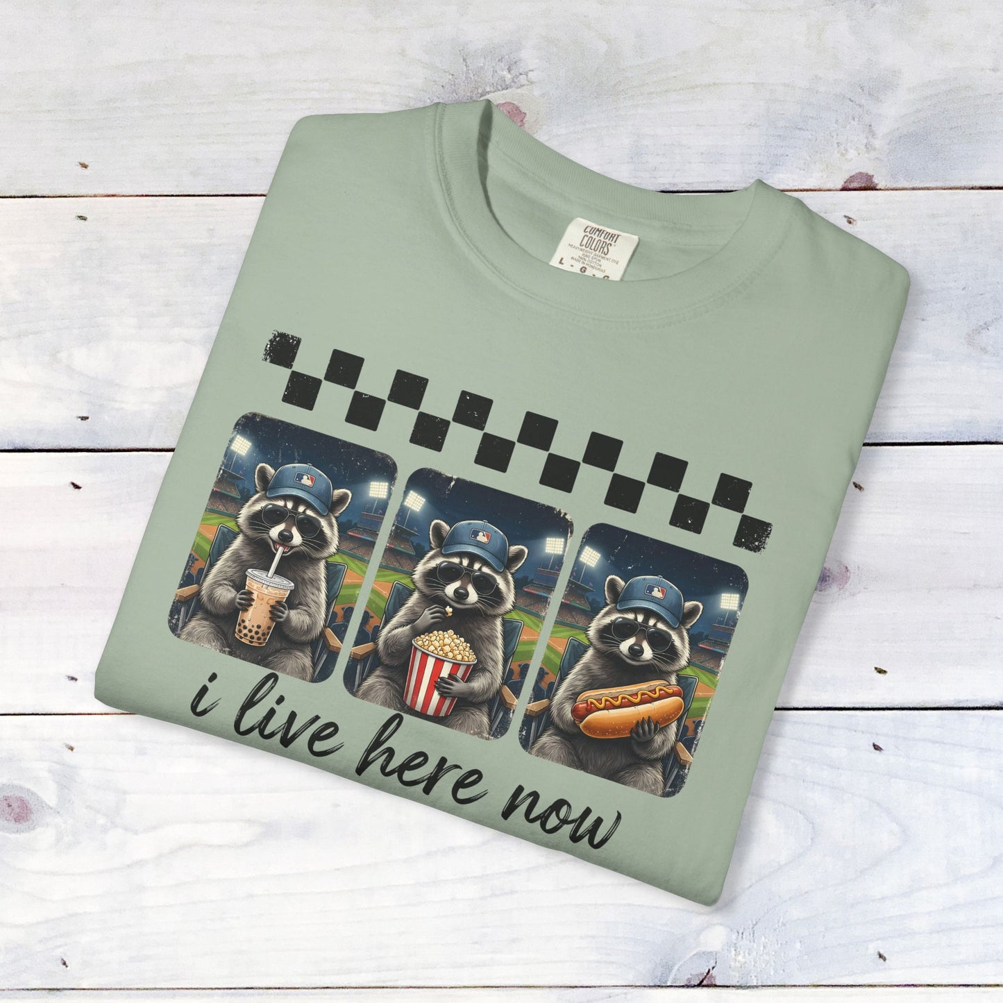 Baseball, I Live Here Now Raccoon Comfort Colors Unisex Shirt