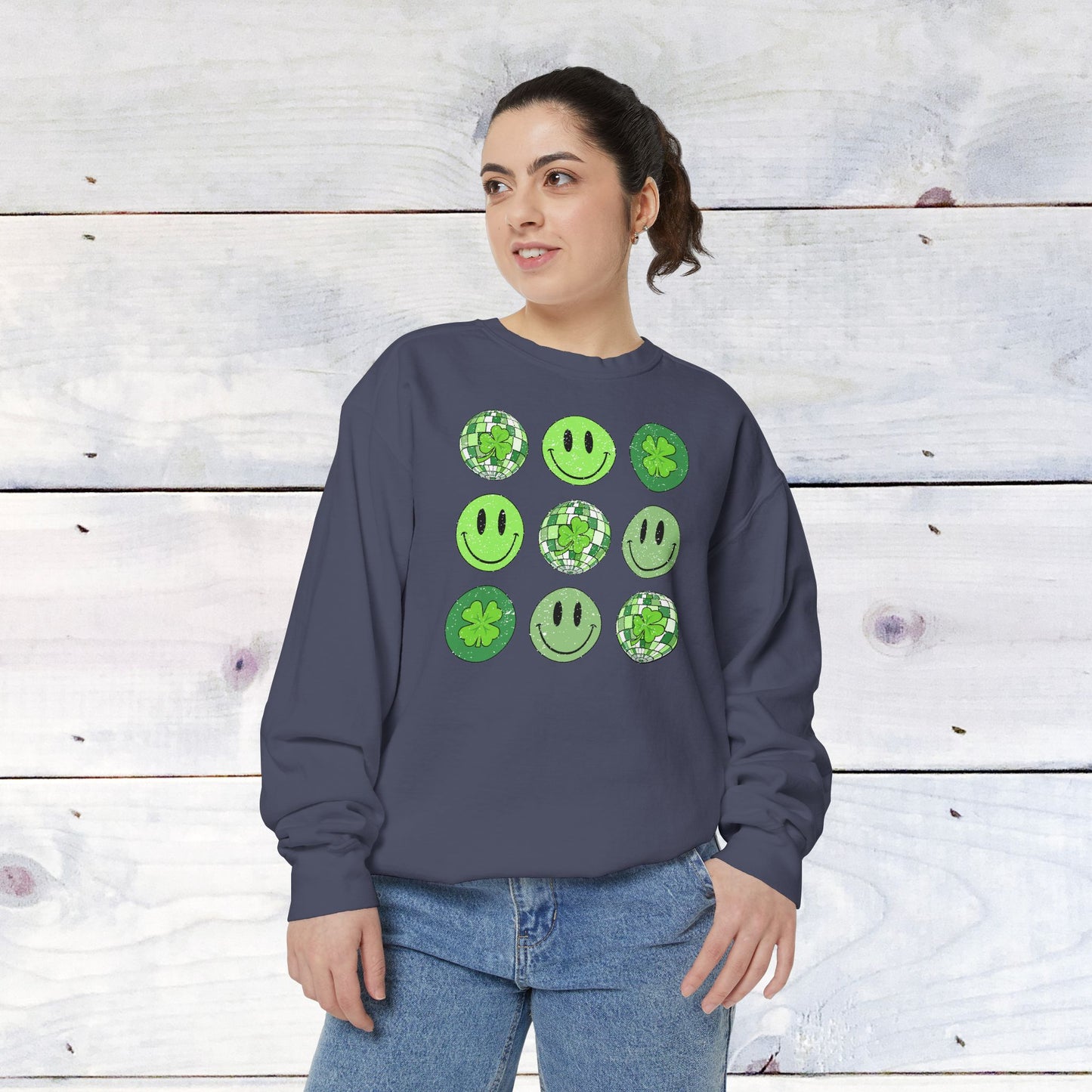 Smiley St Patty's Day Grid Comfort Colors Sweatshirt