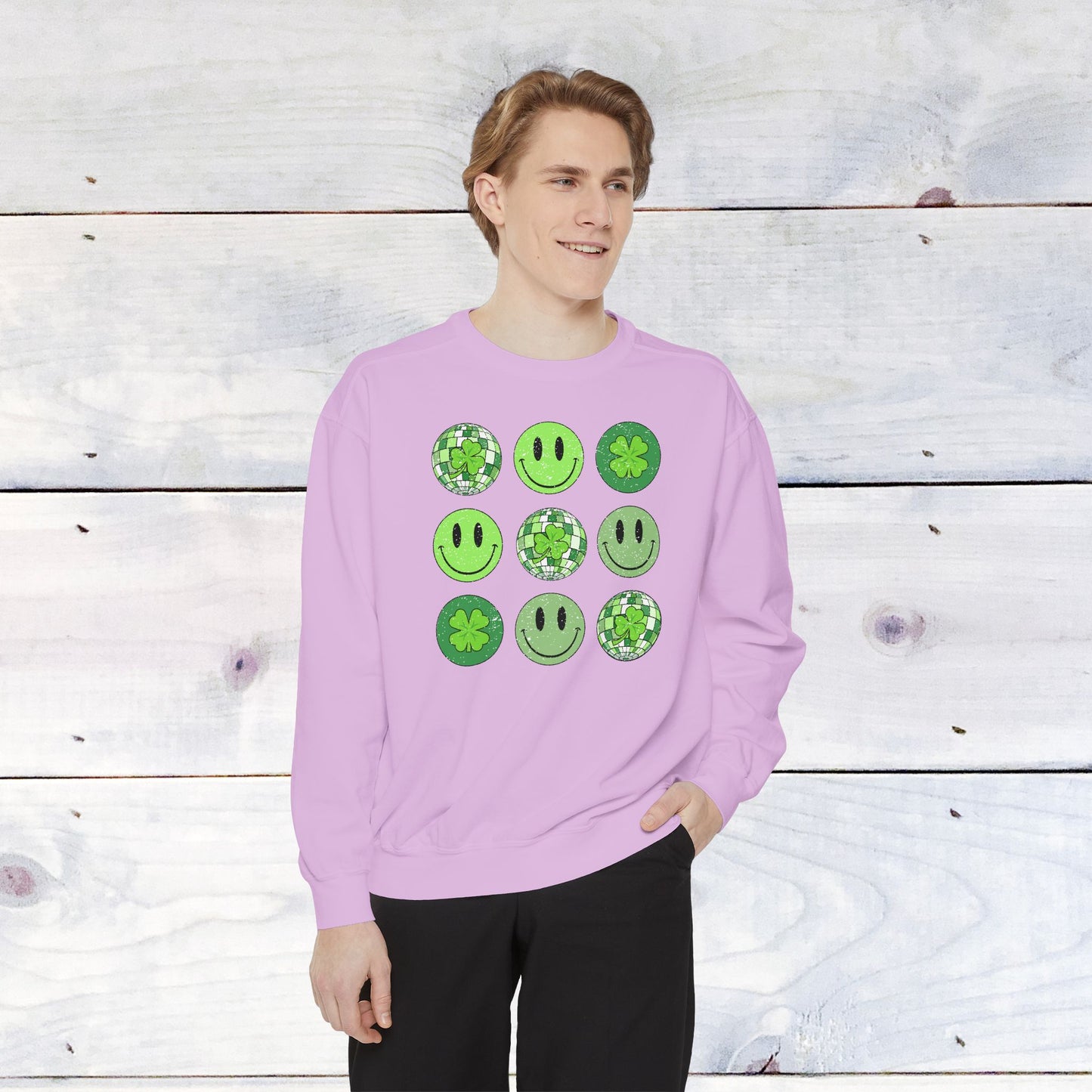 Smiley St Patty's Day Grid Comfort Colors Sweatshirt