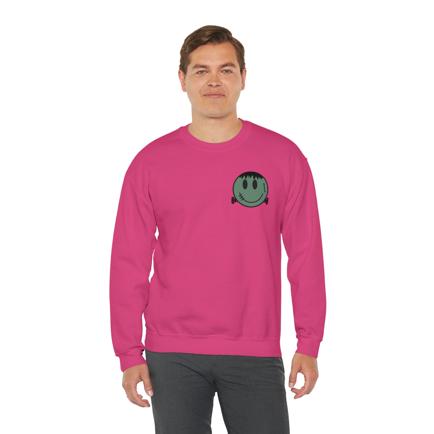 Halloween - Franken Smile Front, Halloween Bolt Back - Sweater / Pullover