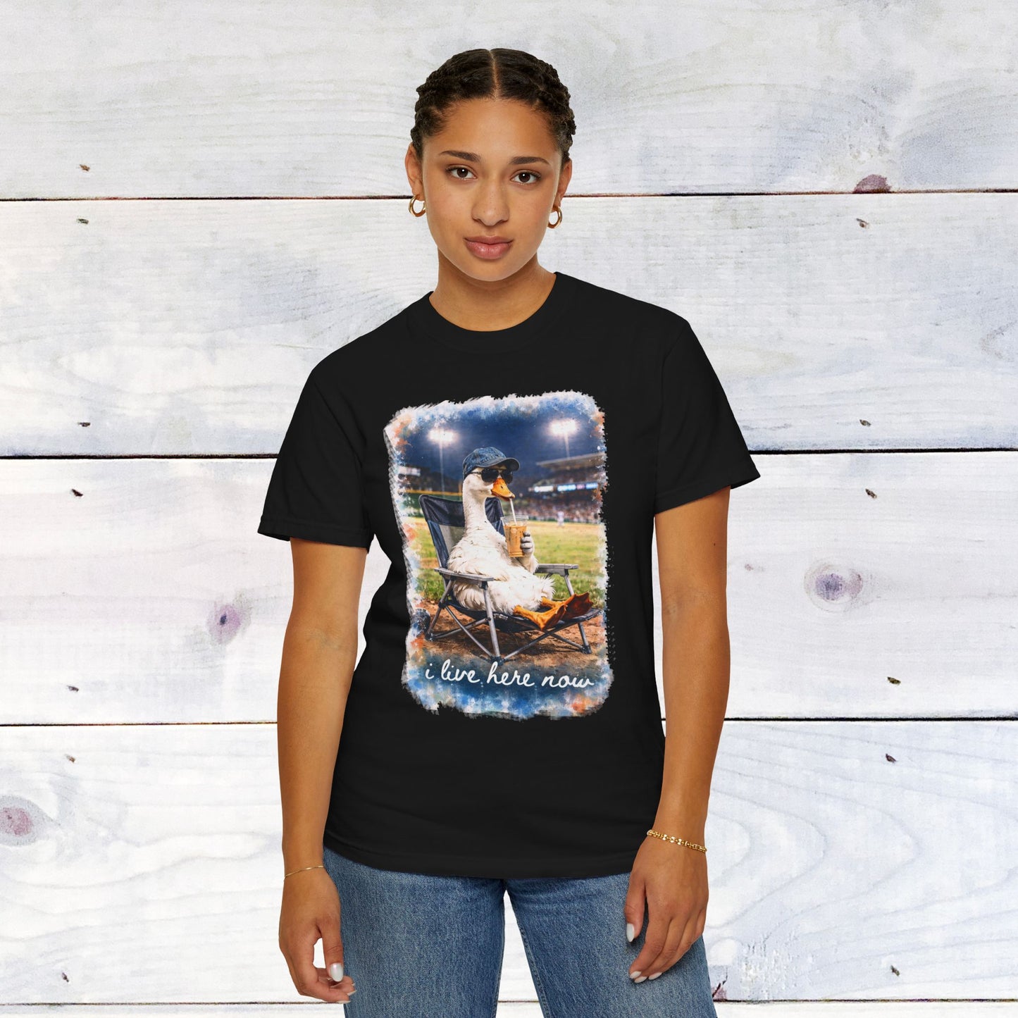 'I Live Here Now' Baseball Stadium Goose Comfort Colors Unisex T-Shirt