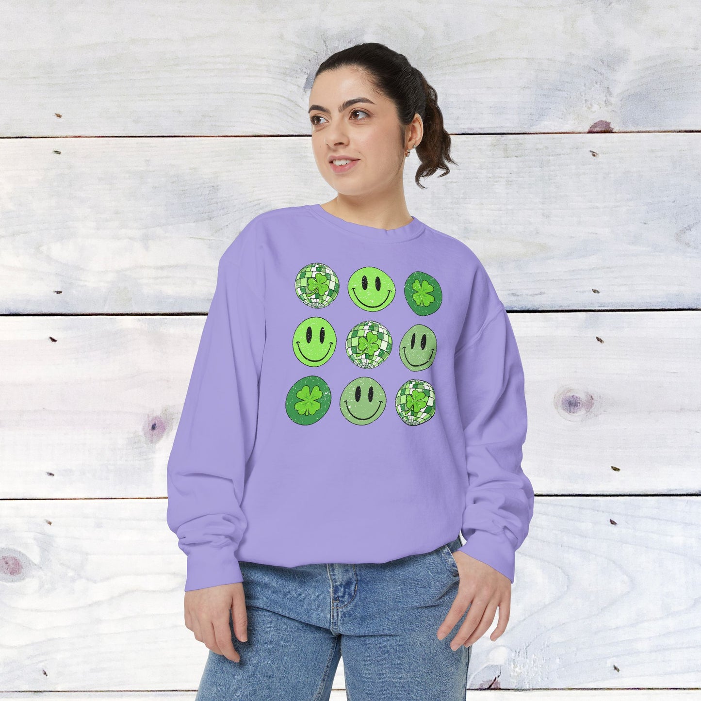 Smiley St Patty's Day Grid Comfort Colors Sweatshirt