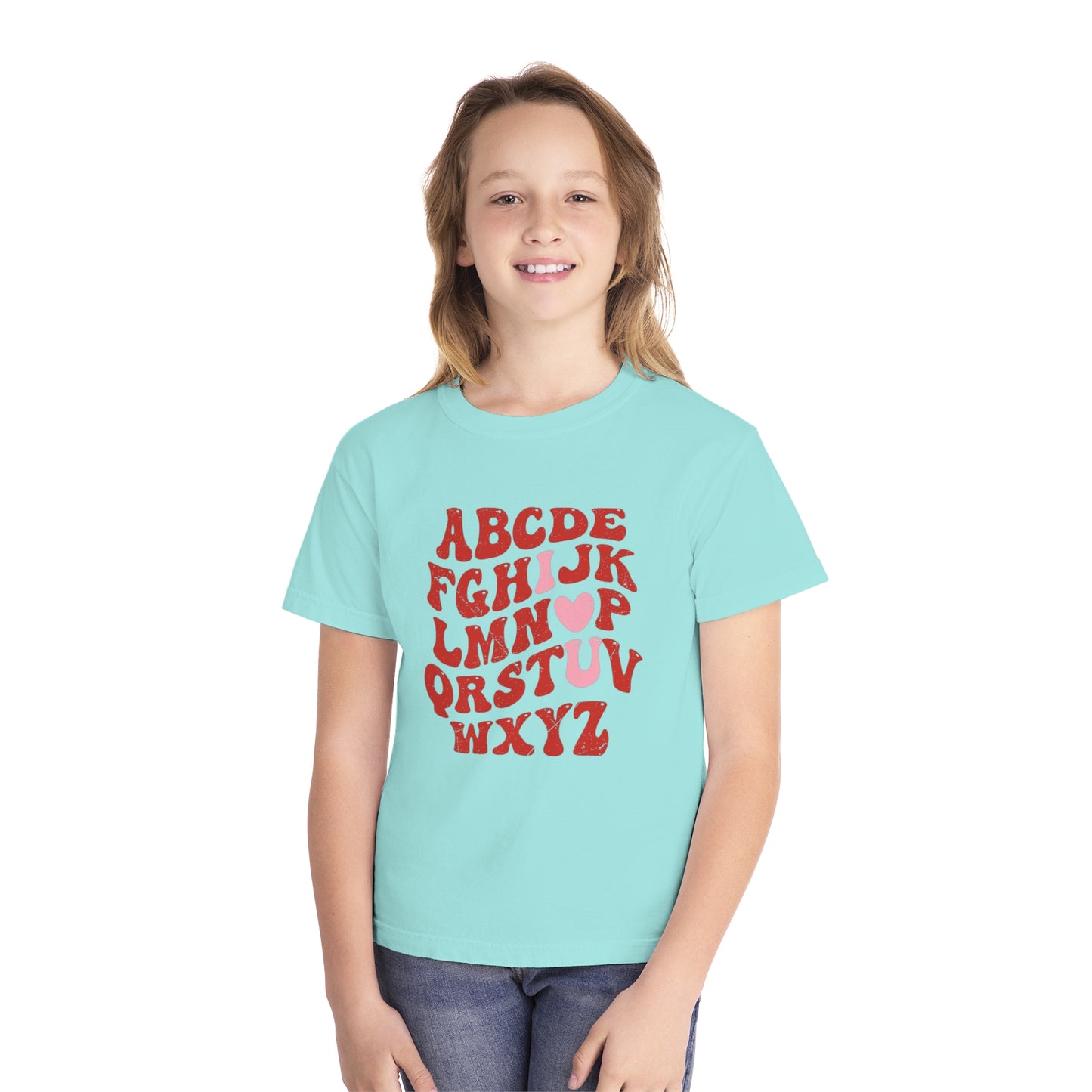 Red Alpha I Love You Youth Comfort Colors Tee