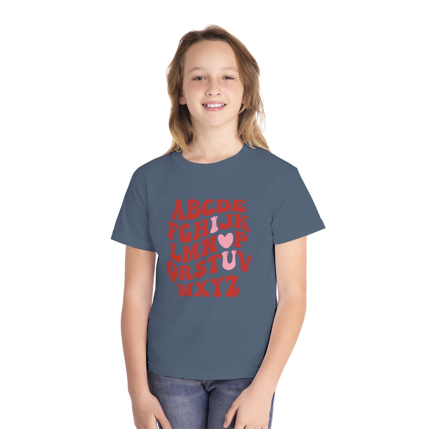 Red Alpha I Love You Youth Comfort Colors Tee