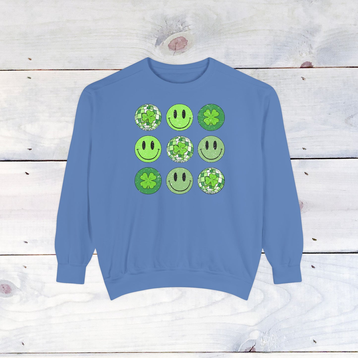 Smiley St Patty's Day Grid Comfort Colors Sweatshirt
